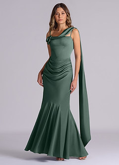 Azazie Inara Bridesmaid Dresses Sea Moss Mermaid Pleated Stretch Satin Dress image2