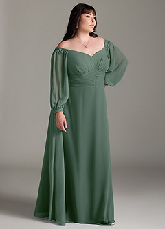 Azazie Rubina Bridesmaid Dresses Eucalyptus A-Line Long Sleeve Chiffon Dress image9