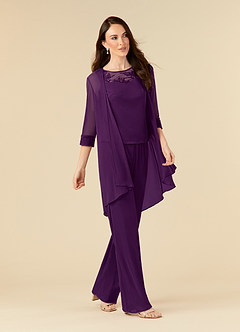 Azazie Frances Mother of the Bride Dresses Grape Jumpsuit/Pantsuit Scoop Mesh Dress image3
