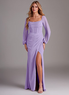Azazie Charissa Bridesmaid Dresses Lilac Sheath Long Sleeve Chiffon Dress image1