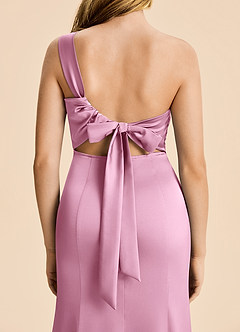 Azazie Ren Junior Candy Pink A-Line Pleated Stretch Satin Dress image6