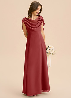 Azazie Lambie Junior Rust A-Line Pleated Chiffon Dress image5