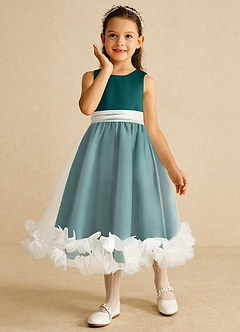 Azazie Stardust Flower Girl Dresses Peacock A-Line Sleeveless Organza Dress image5