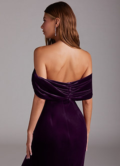 Azazie Shay Bridesmaid Dresses Grape Sheath Off the Shoulder Velvet Convertible Dress image2