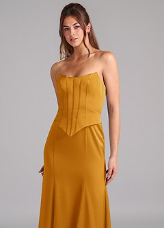 Azazie Ximena Bridesmaid Dresses Butterscotch Mermaid Corset Stretch Satin Convertible Dress image8