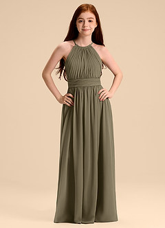 Azazie Malone Junior Willow Green A-Line Pleated Chiffon Dress image7