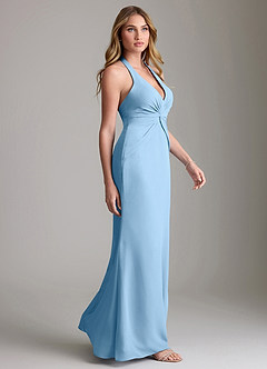 Azazie Valerie Bridesmaid Dresses Steel Blue Mermaid Pleated Chiffon Dress image4