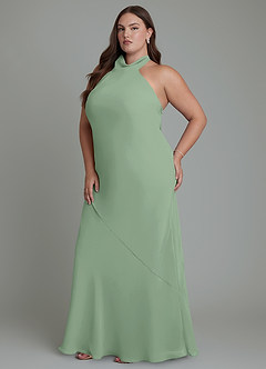 Azazie Velli Bridesmaid Dresses Matcha Mermaid High Neck Chiffon Dress image12