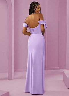 Barbie ♥ Azazie Bridesmaid Dresses Lilac Sheath Off the Shoulder Stretch Satin Convertible Dress image7