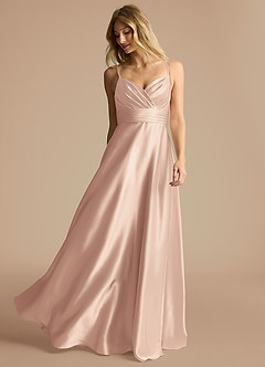Azazie Oliana Bridesmaid Dresses English Rose A-Line Sweetheart Neckline Metallic Satin Dress image2