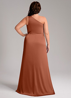 Azazie Phaedra Bridesmaid Dresses Cedar Rose A-Line One Shoulder Stretch Satin Dress image9