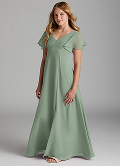 Azazie Kimber Junior Matcha A-Line Pleated Chiffon Dress image5