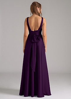 Azazie Kora Bridesmaid Dresses Grape A-Line Pleated Stretch Satin Dress image5