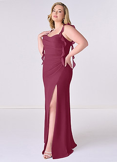 Barbie ♥ Azazie Brautjungfernkleider Meerjungfrau-Linie Korsett Chiffon Kleid Maulbeerrot image9