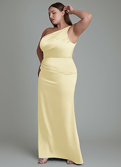 Azazie Akilah Bridesmaid Dresses Lemon Sorbet Mermaid One Shoulder Stretch Satin Dress image12