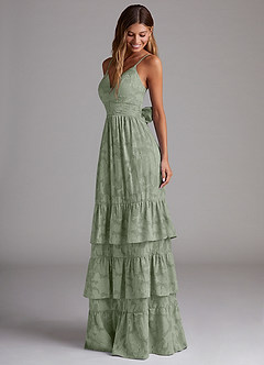 Azazie Nathalia Bridesmaid Dresses Agave A-Line Bow Floral Burnout Dress image3