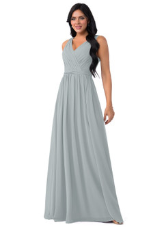 Azazie Kingsley Bridesmaid Dresses Dolphin Grey A-Line Lace Chiffon Dress image4