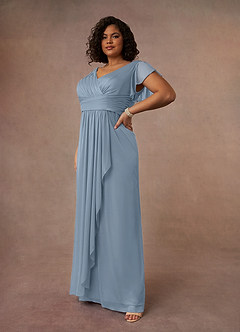 Azazie Reneya vestidos de madre de la novia Vestido de Azul Polvoriento de Malla de Corte En A con Plisado image8