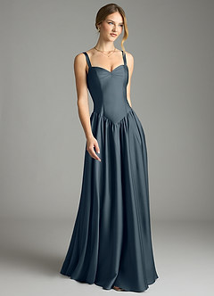 Azazie Evadina Suknie dla druhen Linia A Gorset Satyna elastyczna Do ziemi Sukienka image1