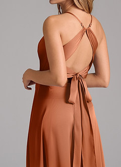 Azazie Evalleen Bridesmaid Dresses Copper A-Line Pleated Stretch Satin Dress image2
