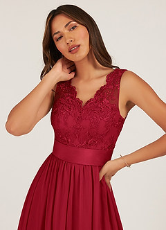 Azazie Gertrude Brautjungfernkleider A-Linie Spitze Chiffon Kleid Scharlachrot image11