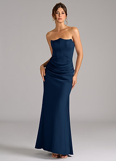 Azazie Debby Brautjungfernkleider Wandelbar Meerjungfrau-Linie Schulterfrei Stretch-Satin Kleid Dunkelmarine image1
