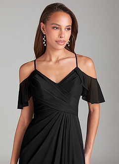 Azazie Dakota Bridesmaid Dresses Black A-Line Off the Shoulder Mesh Dress image5
