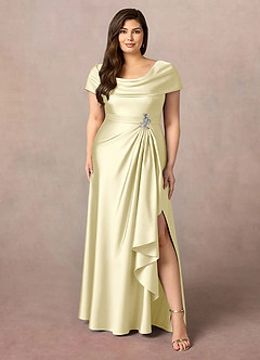 Azazie Branford Mother of the Bride Dresses Lemon Sorbet A-Line Pleated Stretch Satin Dress image9