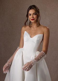 Azazie Kamira Wedding Dresses Diamond White Ball-Gown Strapless Satin Dress image5