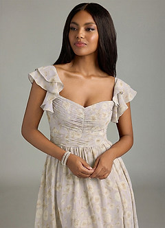 Azazie Anaya Robes de demoiselle d'honneur Robe Trapèze en Mousseline de soie Encolure en Forme de Cœur Lilas Dreamy Floral image4