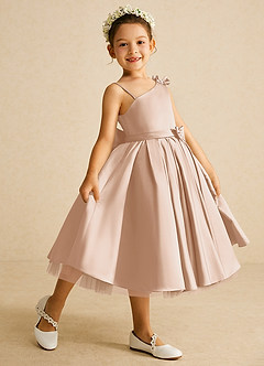 Azazie Lollipop Flower Girl Dresses English Rose A-Line One Shoulder Matte Satin Dress image1