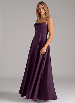 Azazie Elle Bridesmaid Dresses Plum A-Line Pleated Stretch Satin Dress image6