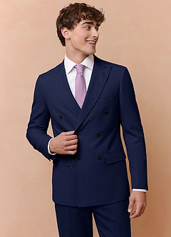front Collins Blue Double Breasted Wool Blend Suit Jacket