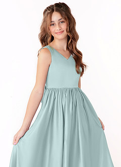 Azazie Hathaway Junior Mist A-Line Bow Stretch Satin Dress image5
