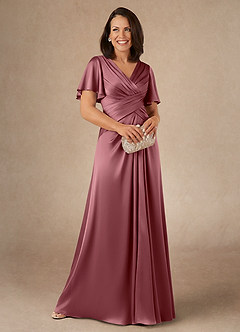 Azazie Emmeline Mother of the Bride Dresses Desert Rose A-Line Pleated Stretch Satin Dress image1