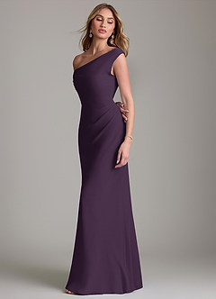 Azazie Emerson Bridesmaid Dresses Plum Sheath Off the Shoulder Chiffon Dress image6