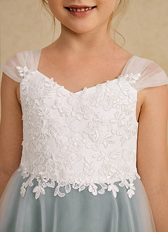 Azazie Momo Flower Girl Dresses Ivory Eucalyptus A-Line Lace Dress image6