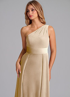 Azazie Dallas Robes de demoiselle d'honneur Robe Trapèze en velours Ue épaule Champagne image6