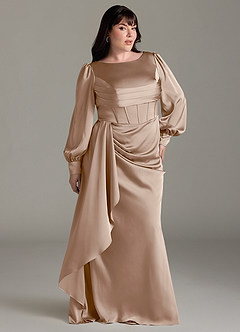 Azazie Raye Bridesmaid Dresses Taupe Mermaid Long Sleeve Stretch Satin Dress image9