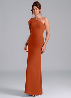 Azazie Rinna Bridesmaid Dresses Burnt Orange Mermaid One Shoulder Chiffon Dress image3