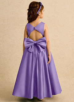 Azazie Nellia Robe Demoiselle D'honneur Fillette Robe Trapèze en Mat Satiné Arc Tahiti image6
