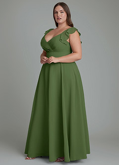 Azazie Leilani Bridesmaid Dresses Olive A-Line Pleated Chiffon Dress image9