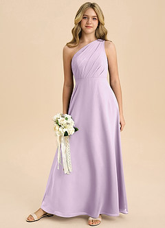 Azazie Phaedra Junior Frosted Lilac A-Line Pleated Chiffon Dress image8