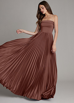 Azazie Mariana Bridesmaid Dresses Espresso A-Line Pleated Stretch Satin Dress image5