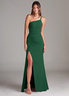Azazie Eren Jurken voor bruidsmeisjes Jurk van Chiffon met Kolom One-Shoulder Donkergroen image3
