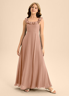Azazie Callie Junior Abito A-Line in Chiffon Increspato Champagne Rosa image5