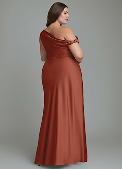 Azazie Emerson Bridesmaid Dresses Auburn Mermaid Off the Shoulder Stretch Satin Dress image9