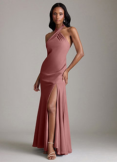 Azazie Lorena Bridesmaid Dresses Desert Rose Mermaid Pleated Chiffon Dress image4