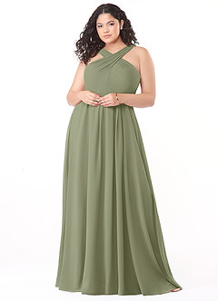 Azazie Dixie At-home Try On Dresses Agave A-Line Halter Pleated Chiffon Dress image7