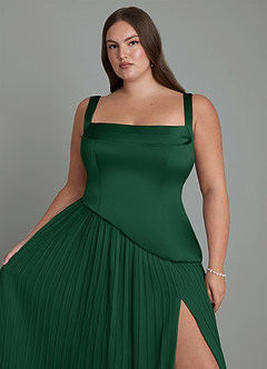 Azazie Stephanie Bridesmaid Dresses Dark Green A-Line Pleated Stretch Satin Dress image9